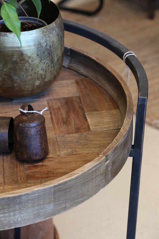 Cairo Trolley with Oak Tray Top & Base with Matt Black Legs