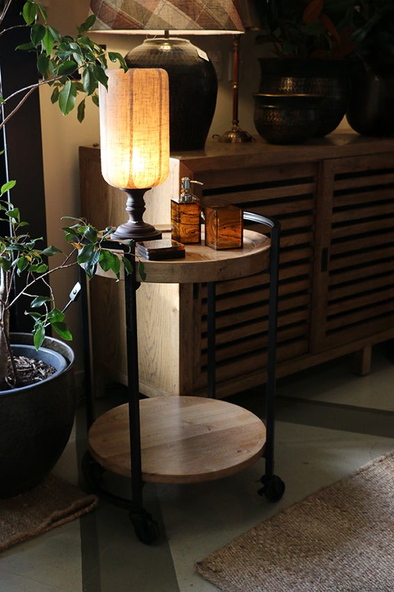 Cairo Trolley with Oak Tray Top & Base with Matt Black Legs