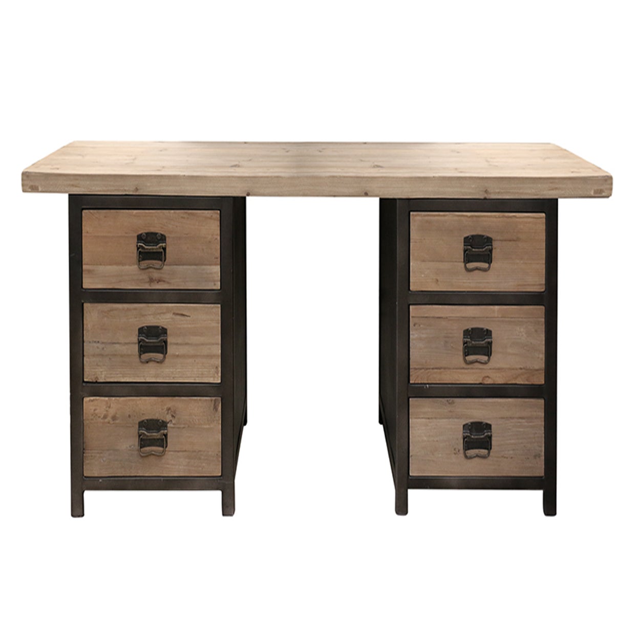 DEVON DESK WITH 6 DRAWERS IN NATURAL RECYCLED PINE WITH STEEL