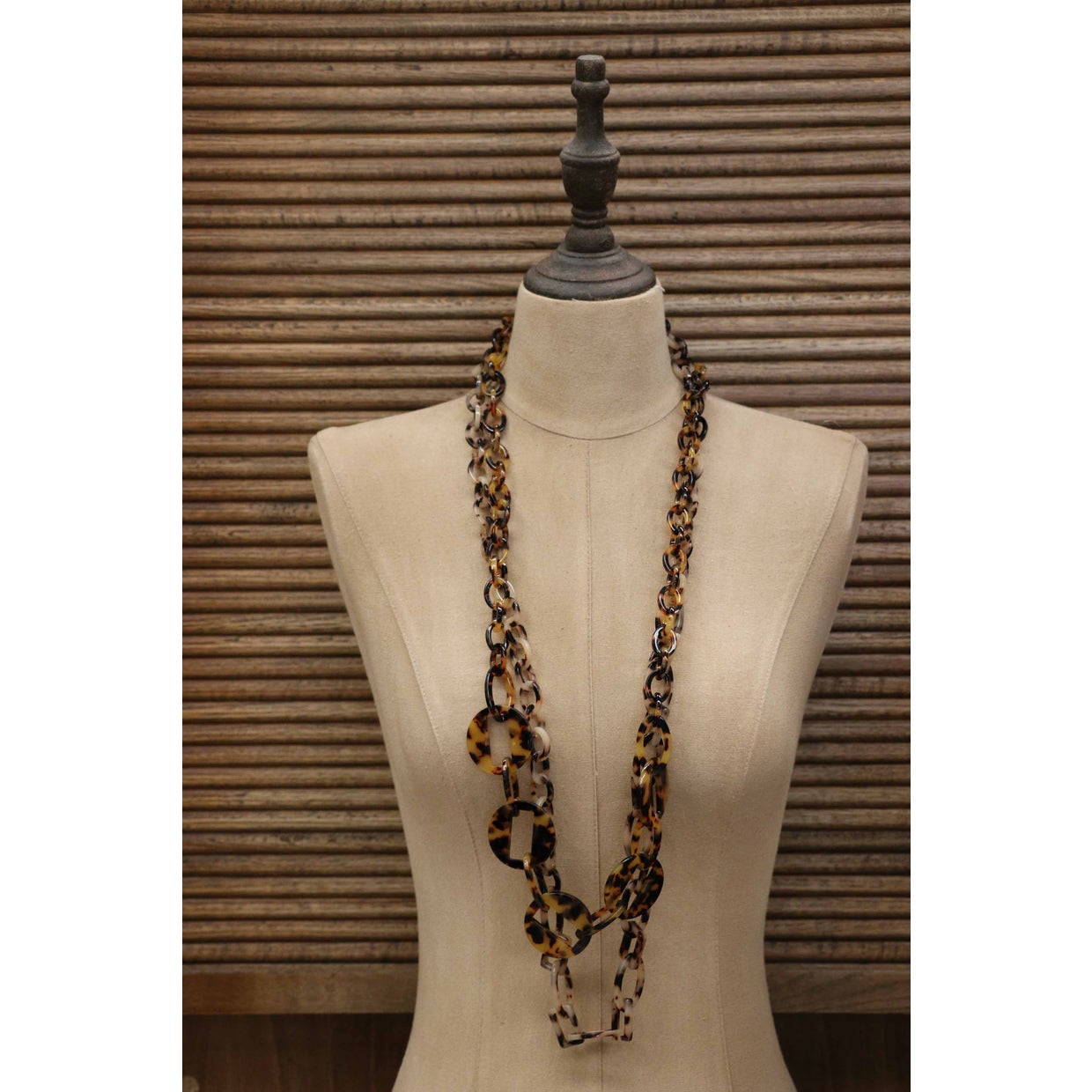 Beige Tortoise Shell Style Chain & Link Necklace SPRING SPECIAL