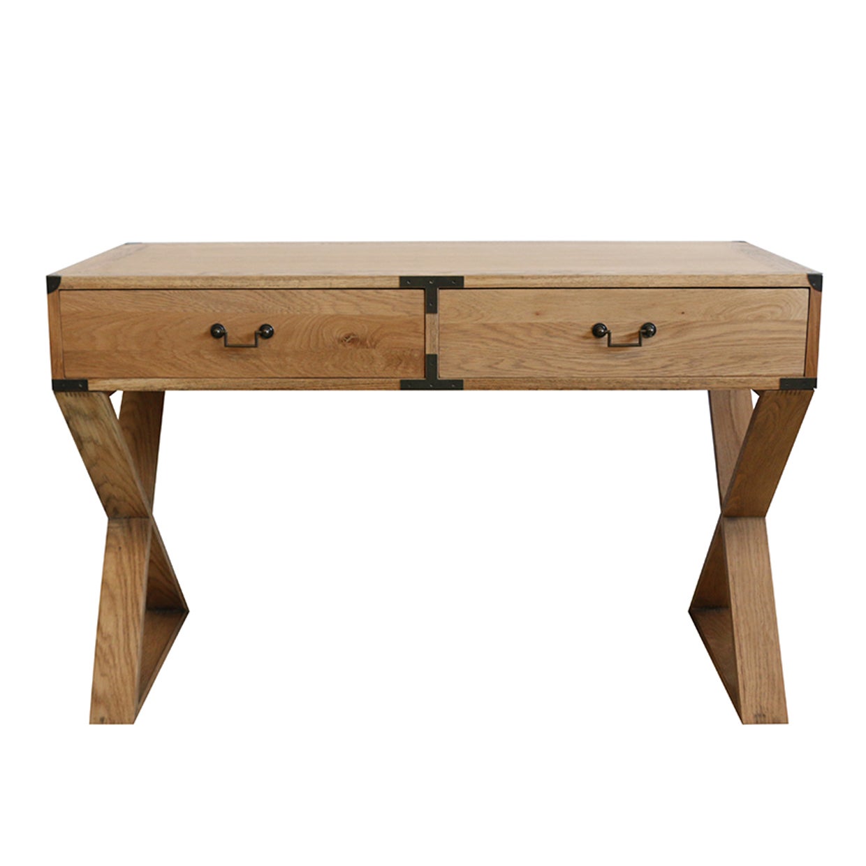 Campaign 2 Drawer Oak Desk with X legs
