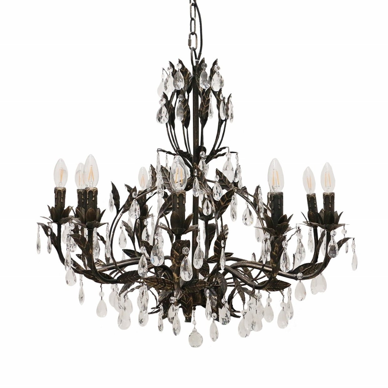 Large Fleurence Chandelier - Black and Gold with Glass Crystals - 10 Light