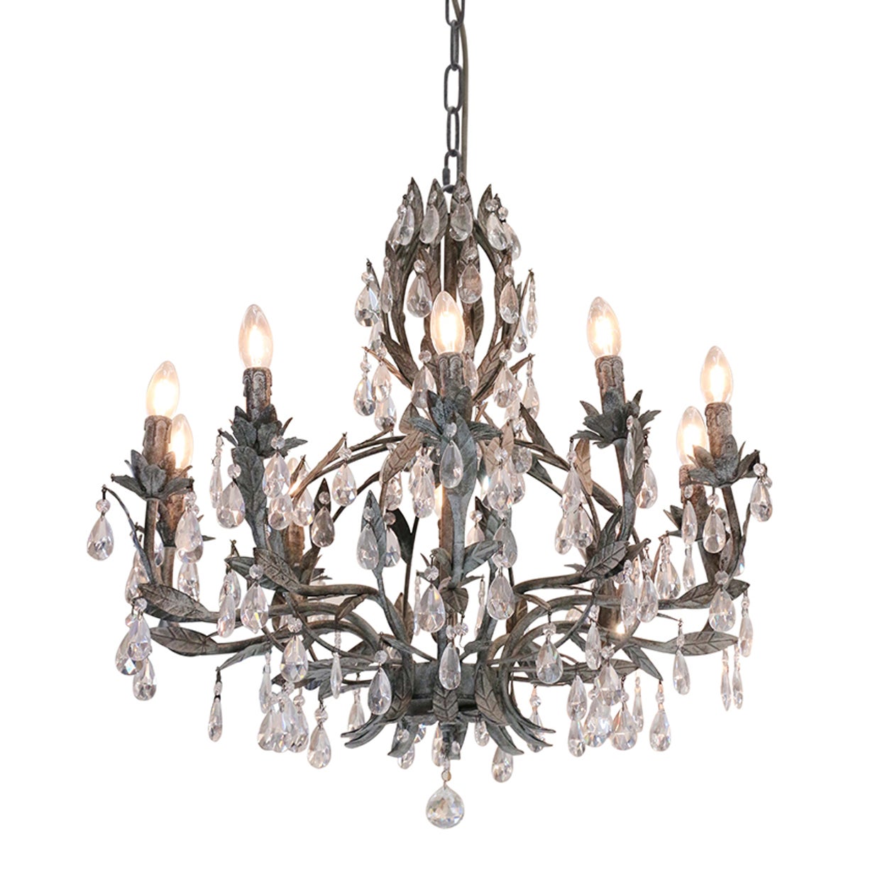 LARGE FLEURENCE CHANDELIER - TWO TONE TAUPE WITH GLASS CRYSTALS - 10 LIGHT