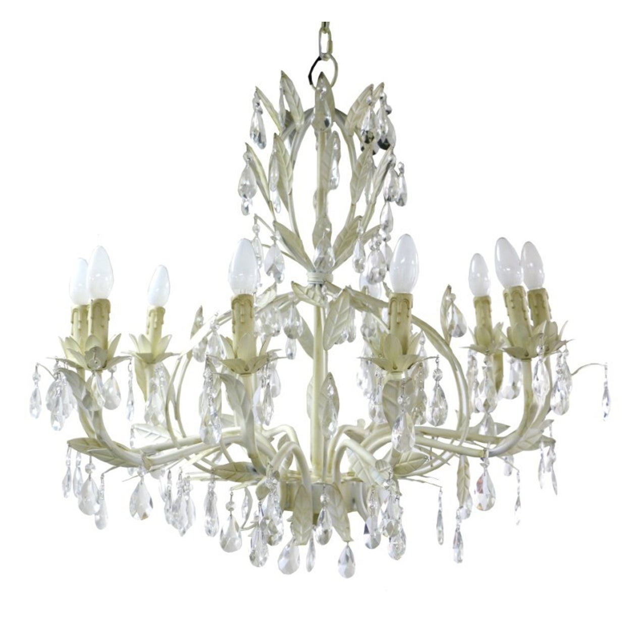 LARGE FLEURENCE CHANDELIER - ANTIQUE WHITE WITH GLASS CRYSTALS - 10 LIGHT