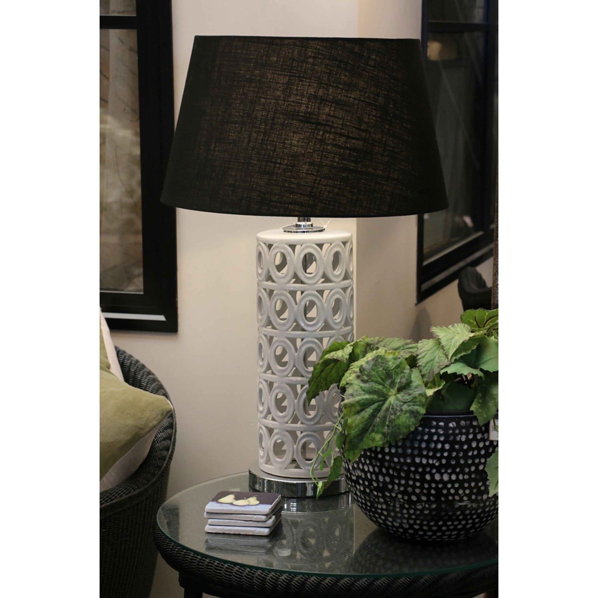 Lamp Base Lattice White Ceramic Table Lamp Base - Product - CC Interiors