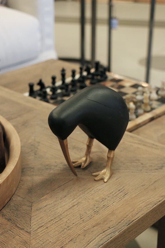 Wooden Black Kiwi with Brass Leg and Beak