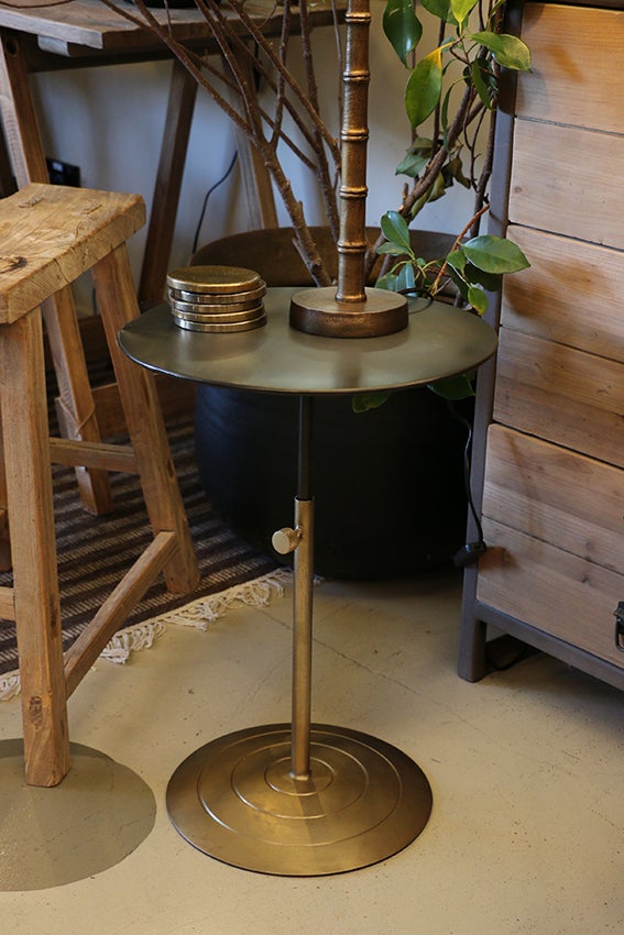 Soho Extending Round Occasional Table with Black Nickel Top & Brass Base