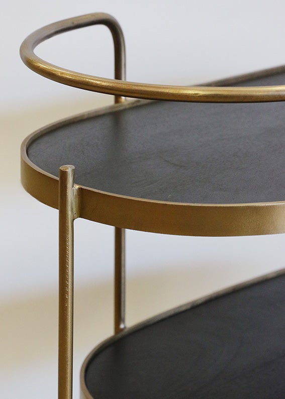 New York Brass Finish Barcart with Charcoal Shelves