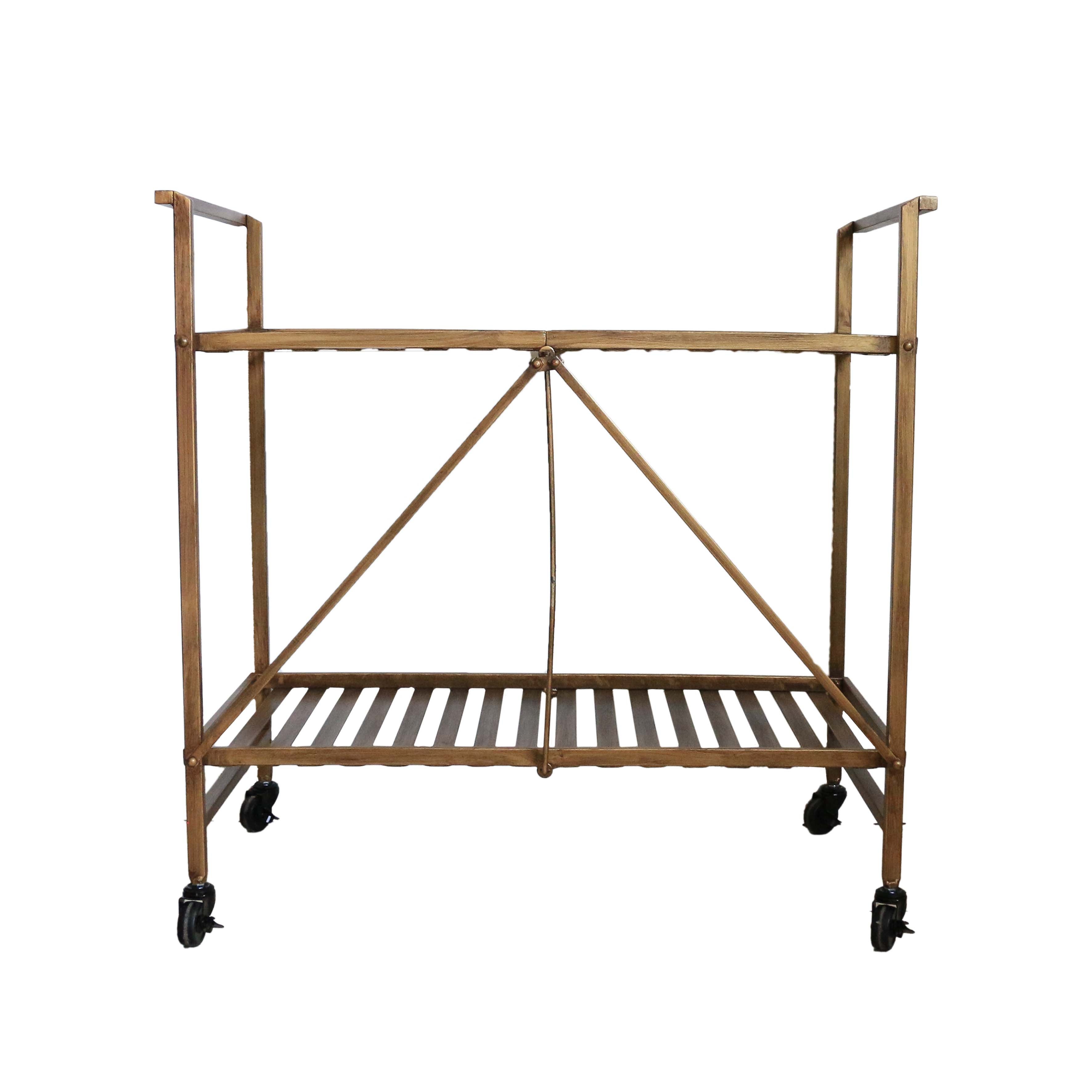 Industrial Trolley with Shelf in Antique Brass Finish