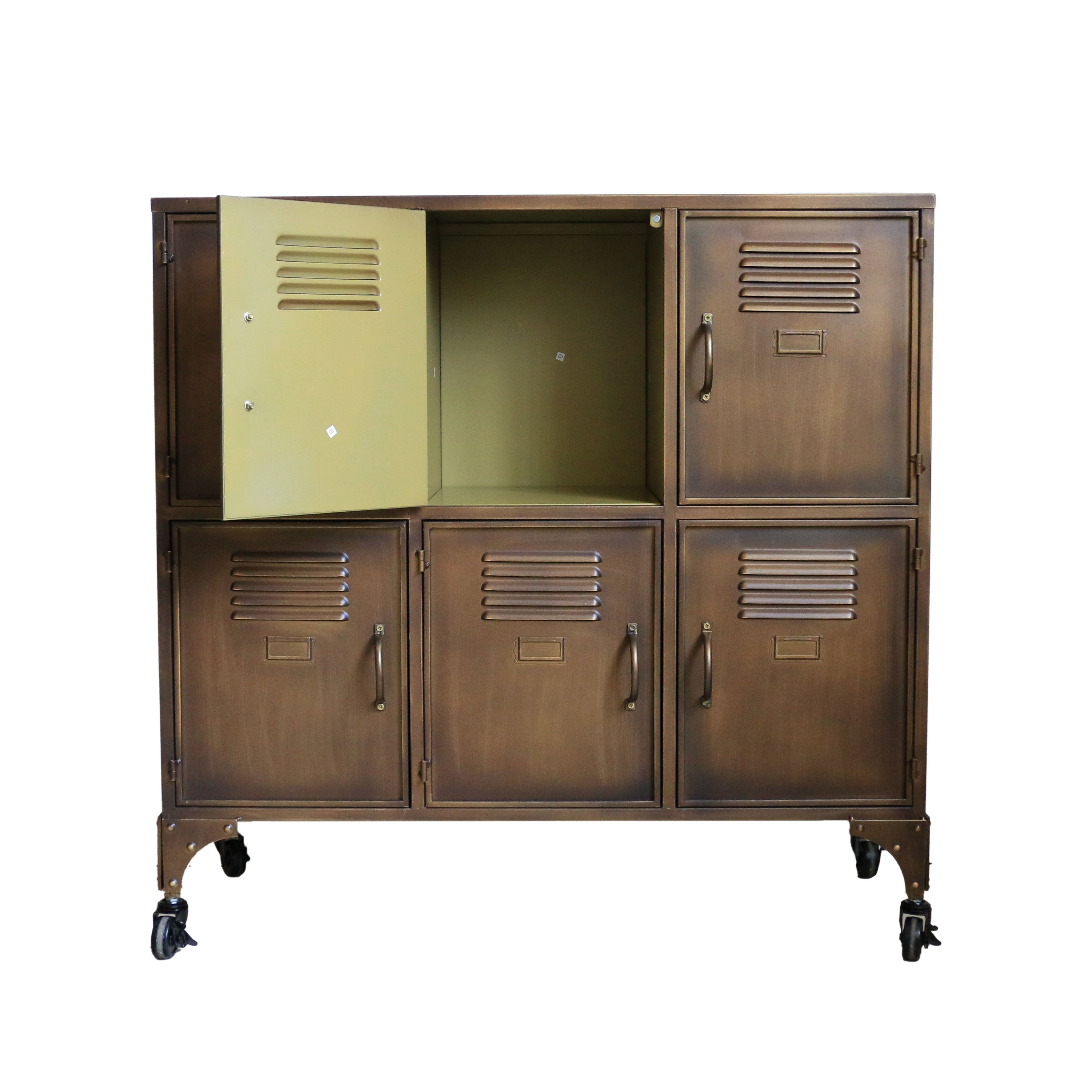 Industrial Locker Cabinet in Antiqued Brass Finish