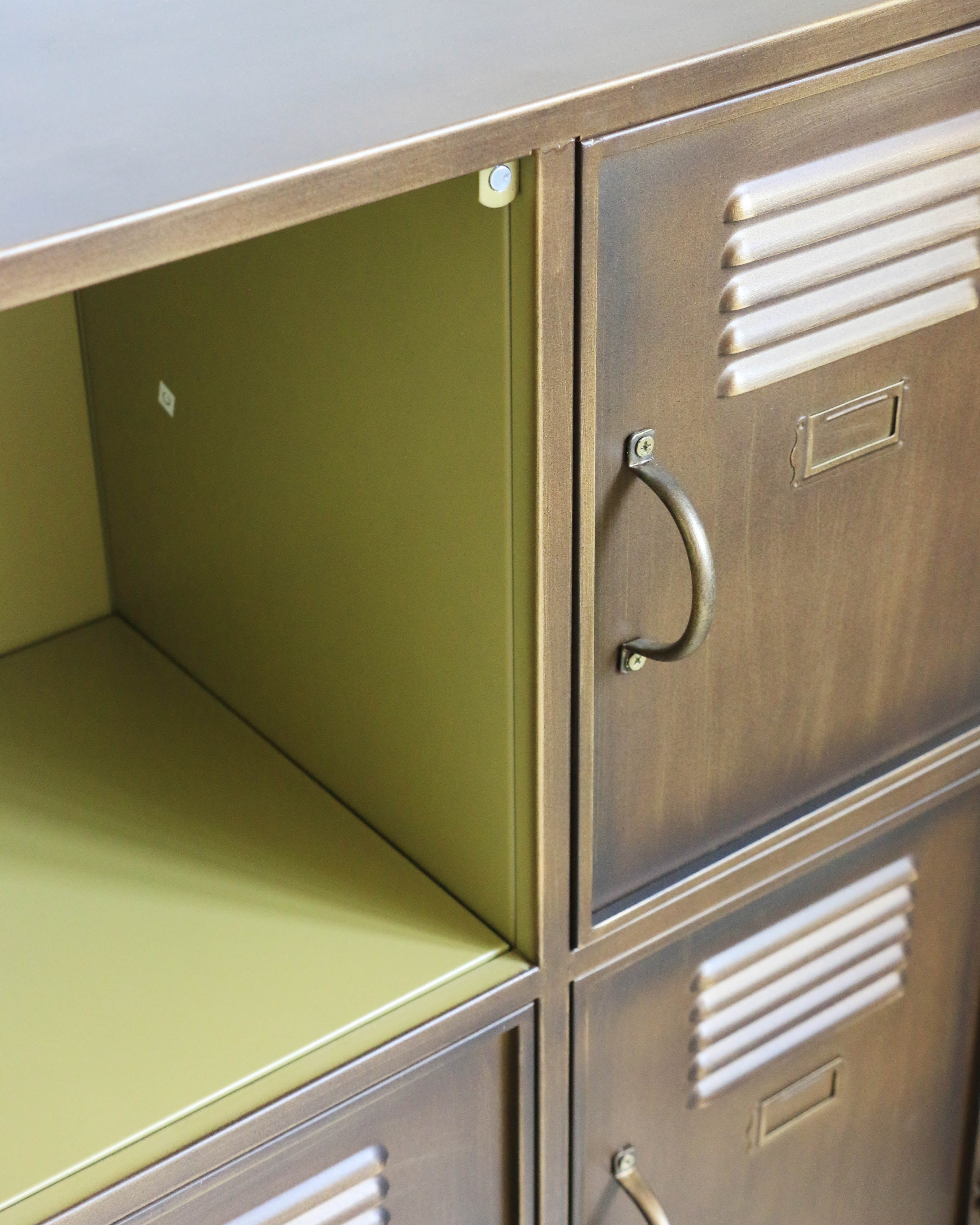 Industrial Locker Cabinet in Antiqued Brass Finish