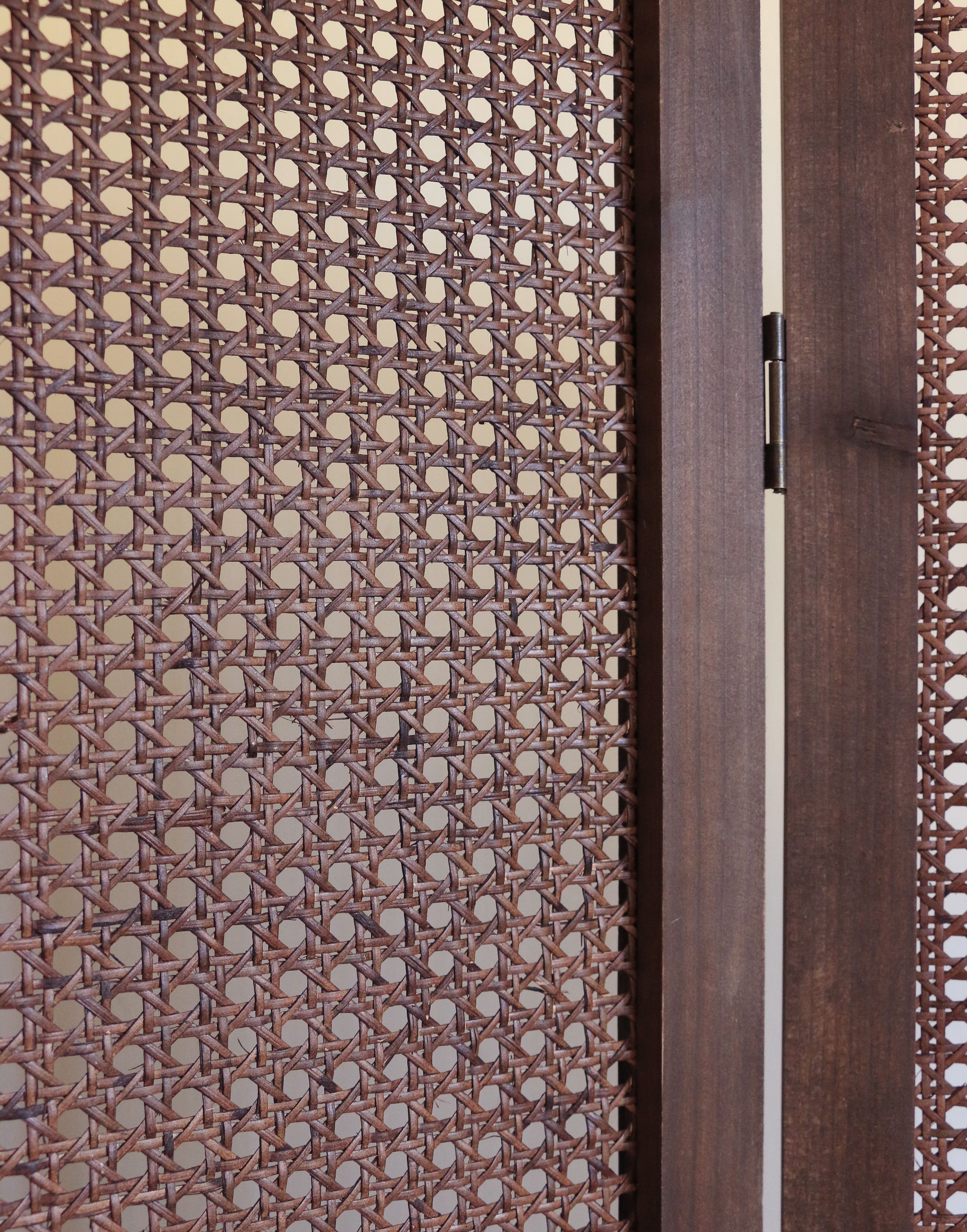Folding Wooden Screen with Rattan Panels