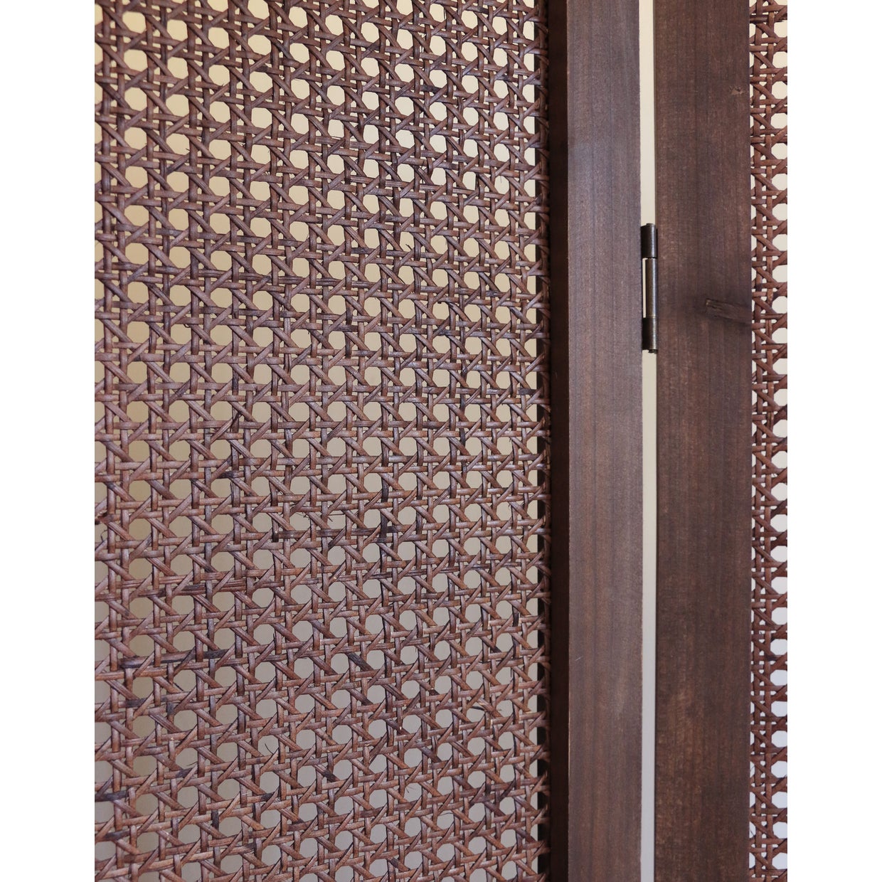 Folding Wooden Screen with Rattan Panels