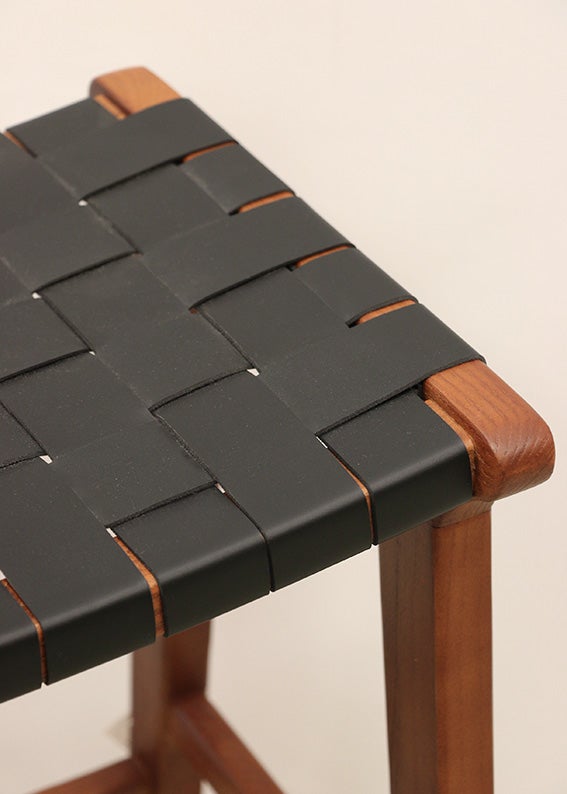 Memphis Stool with Woven Leather Seat in Elm