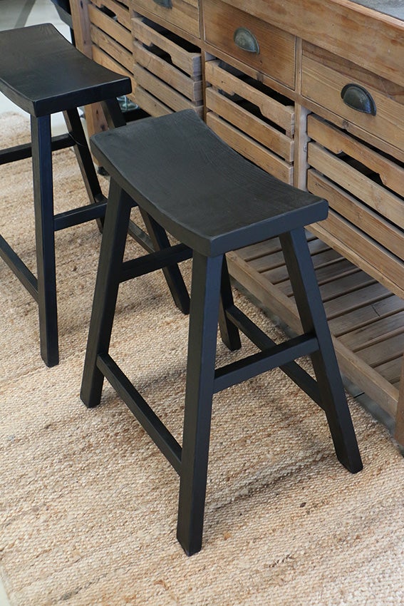 Scandi Elm Bar Stool in Matt Black